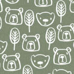 Eigenproduktion 0,5 m Bio Super Soft Sommersweat French Terry “Bärenbande” oliv meliert offwhite Meterware