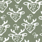 Eigenproduktion 0,5 m Bio Super Soft Sommersweat French Terry "Holder Hirsch" oliv meliert offwhite Meterware