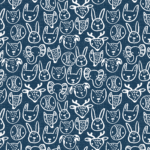 Eigenproduktion 0,5 m Super Soft Bio Sommersweat French Terry "Treffen der Tiere mini" dunkelblau meliert Meterware