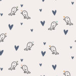 Eigenproduktion 0,5 m Bio Super Soft Sommersweat French Terry "Vogel mit Herz" hellbeige bunt Meterware