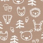 Eigenproduktion 0,5 m Bio Super Soft Sommersweat French Terry "Herbsttiere" affogato meliert offwhite Meterware