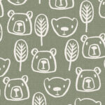 Eigenproduktion 0,5 m Bio Super Soft Sommersweat French Terry "Bärenbande" salbei meliert offwhite Meterware