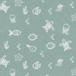 B-Ware Eigenproduktion 0,5 m Bio Super Soft Sommersweat French Terry "Unterwasserwelt" mint strukturiert offwhite Meterware