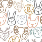 Eigenproduktion 0,5 m Bio Super Soft Sommersweat French Terry "Treffen der Tiere maxi" offwhite pastell bunt Meterware