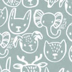 Eigenproduktion 0,5 m Bio Super Soft Sommersweat French Terry "Treffen der Tiere" mint meliert offwhite Meterware