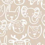 Eigenproduktion 0,5 m Bio Super Soft Sommersweat French Terry "Treffen der Tiere" brazilian sand meliert offwhite Meterware