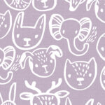 Eigenproduktion 0,5 m Bio Super Soft Sommersweat French Terry "Treffen der Tiere maxi" lavender frost meliert offwhite Meterware