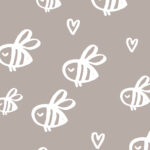 Eigenproduktion 0,5 m Bio Rib Jersey Rippjersey "Bienenschwarm" taupe offwhite Meterware
