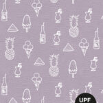 0,5 m Eco Badeshortstoff Sportshortstoff UV-Schutz UPF50+ "Summer Food and Drinks" lavender frost weiß Charge 02 Meterware