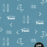 0,5 m Eco Badeshortstoff Sportshortstoff UV-Schutz UPF50+ "Make Waves" delphinium blue weiß Charge 02 Meterware