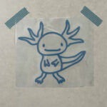 Eigenproduktion 1 Stück großes flauschiges Bügelbild "Axolotl" blau