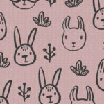 Eigenproduktion 0,5 m Bio Super Soft Sommersweat French Terry "Hasengehoppel" pale mauve meliert dunkelgrau Meterware